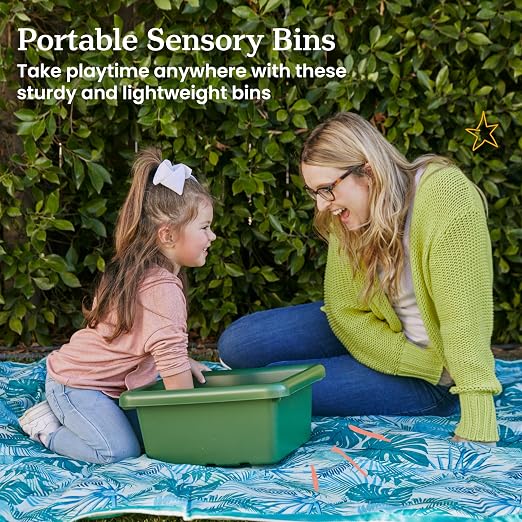 ECR4Kids Stackable Square Bins with Non-Snap Lids, Multipurpose Organization, Hunter Green, 2-Pack - Image 3