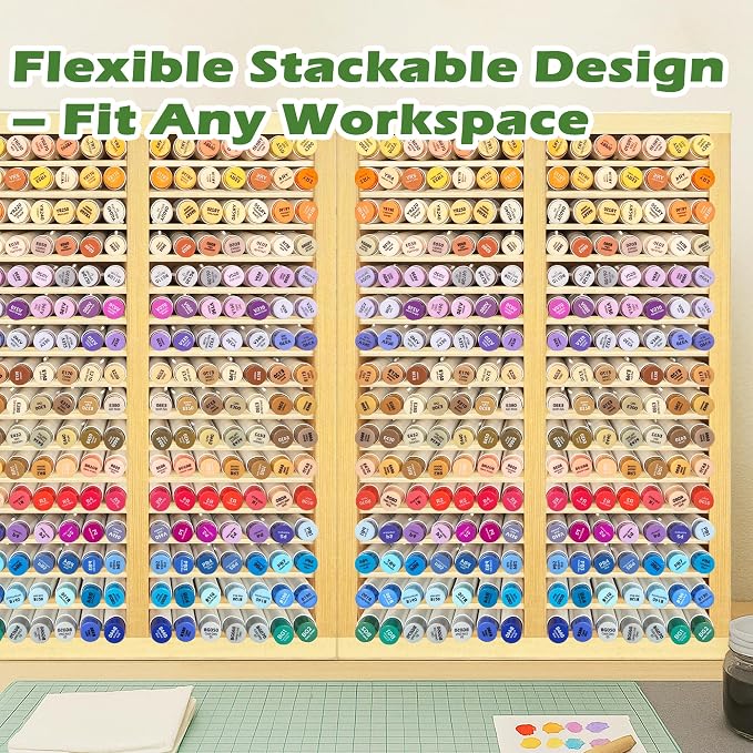 PROLEE Marker Organizer for 224 Markers, Wooden Alcohol Marker Holder with 32 Compartments, Horizontal Art Pen and Pencil Storage Rack for Desk, Classroom and Studio, Natural - Image 6