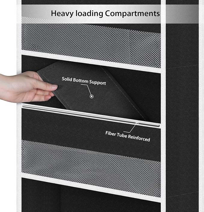 Univivi Fabric Over Door Hanging Organizer for Baby Nursery, Black, 5-Shelf | Door Storage with Large Capacity Breathable Mesh Pockets, Back of Door Organizer for Baby Essential, Bedroom, and Dorm - Image 5