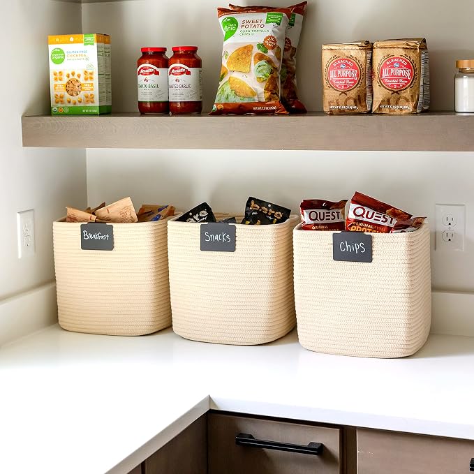 NaturalCozy Storage Cubes 11 Inch Cotton Rope Woven Baskets for Organizing, 3-Pack | Cube Storage Bin | Square Storage Baskets for Shelves Organizer, Classroom, Kids Toy Bins, Closet, Baby Nursery - Image 5