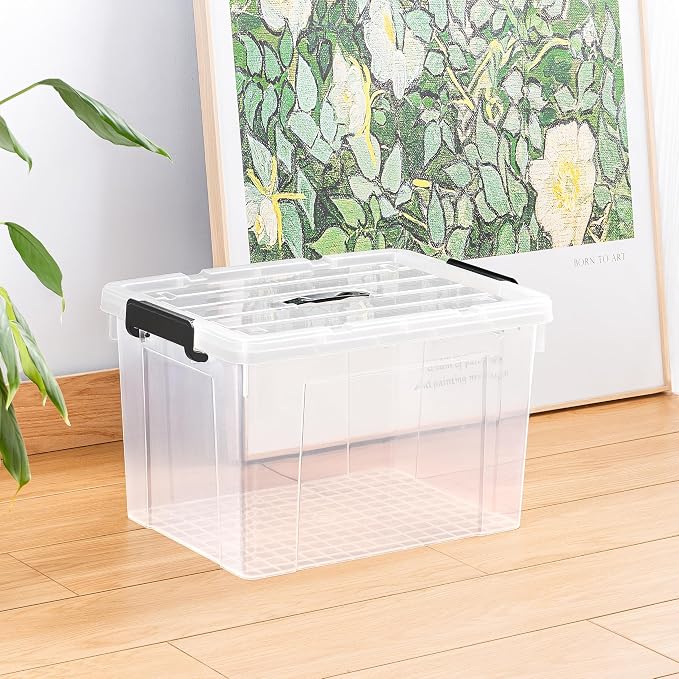 Cetomo Lidded Storage Bin with Handle, Storage Bins with Lid, Organizing Container with Secure Latching Buckles, Stackable and Nestable, Plastic, 50 Quart-6 Pack, Clear - Image 8