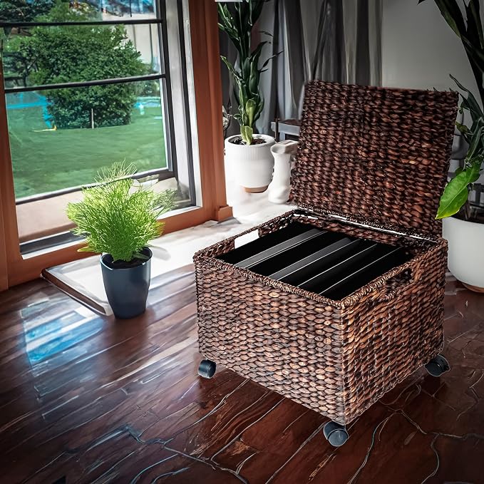 Trademark Innovations Rolling File Box Wicker File Cabinet Hanging File Baskets Water Hyacinth Storage Basket (Dark Brown) - Image 6