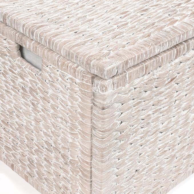 happimess Anada 30" Storage Trunk Wicker Weave Water Hyacinth, White Wash | Solid Mahogany Construction, Collapsible Folds Flat, Removable Lid, Fabric Liner, Footed Base, 17.5" Height, 17.5" Depth - Image 6