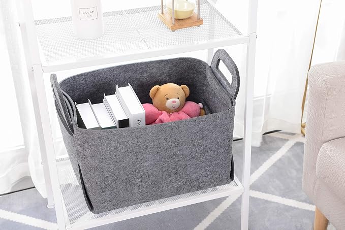 Minoisome Storage Basket Felt Storage Bin Collapsible& Convenient Box Organizer with Carry Handles for Office Bedroom Closet Babies Nursery Toys Laundry (Gray, 15.7inch（L）×11inch（W）×10inch（H）) - Image 3