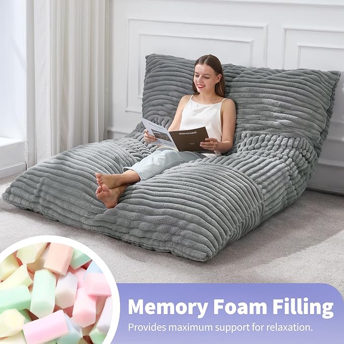 Hobestluk Adult Bean Bag Chair 3 in 1 Convertible Large Bean Bag Sofa | Striped Turquoise Grey,Machine Washable,Removable Cover,Easy Convert And Install, Floor Bed,For Livingroom Bedroom - Image 7