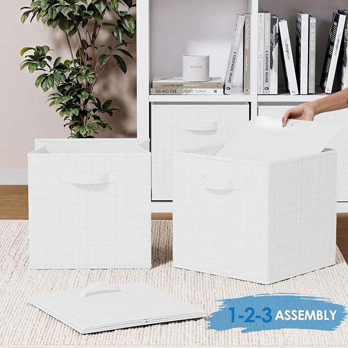 NEATERIZE Fabric Storage Cubes - 6 Pack Heavy Duty White-Grey Bins - 13 Inch Cube Organizer, Use As A Clothes Storage Box, Baskets For Shelves or Cubbies - Image 6