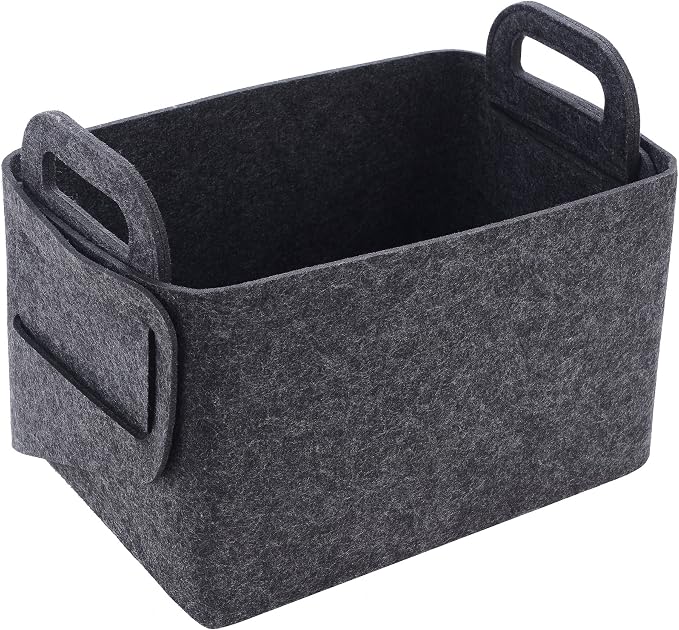 Minoisome Storage Basket Felt Storage Bin Collapsible& Convenient Box Organizer with Carry Handles for Office Bedroom Closet Babies Nursery Toys Laundry (Dark grey, 13.8inch（L）×9.5inch（W）×8.3inch（H）) by Unknown