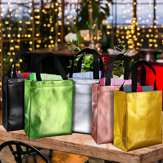 BLEWINDZ 100 Medium Reusable Gift Bags with Handles - Ideal Party Favors & Shopping Bags (10 Colors) - Image 3
