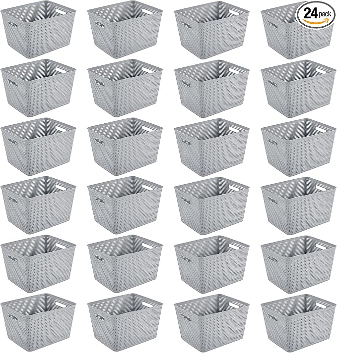 Sterilite 24 Pack Plastic Storage Bin Organization Containers, Tall Baskets, Cement by Sterilite