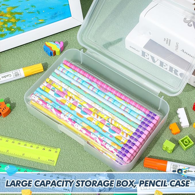Zhehao 40 Pack Plastic Pencil Box Bulk, Hard Case for Kids,Clear | Clear Lid Cases for School Supplies, 3 Compartment Organizer, Hard Plastic Utility Holder with Pens Brushes, Classroom Use - Image 4