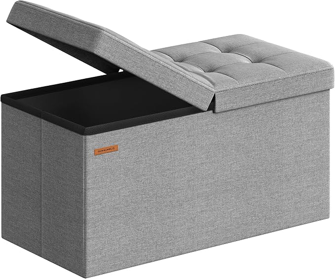 SONGMICS Mazie Collection - 30 Inches Storage Ottoman, Foldable Storage Bench with Flipping Lid, 660 lb Load Capacity, for Entryway, Living Room, Bedroom, Light Gray ULSF41G by Unknown