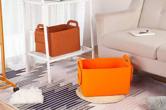 Minoisome Storage Basket Felt Storage Bin Collapsible& Convenient Box Organizer with Carry Handles for Office Bedroom Closet Babies Nursery Toys Laundry (Orange, 13.8inch（L）×9.5inch（W）×8.3inch（H）) - Image 4