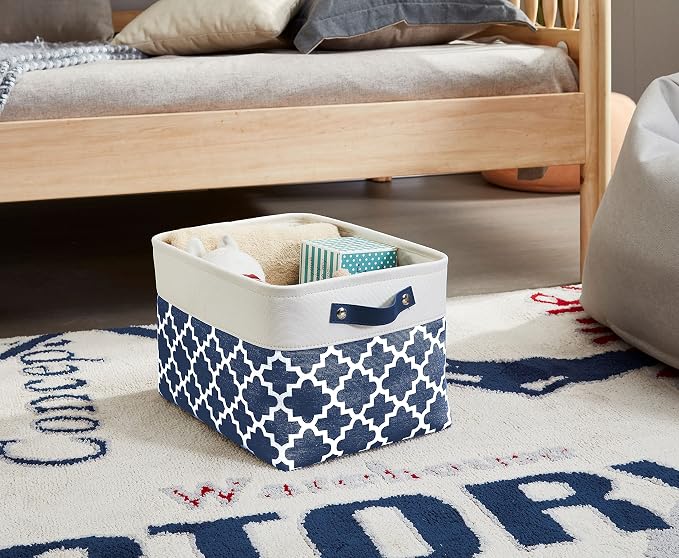 DECOMOMO Storage Bins, Large Fabric Storage Baskets for Shelves 3 Pack | 15 x 11 x 9.5 inches Decorative Linen Closet Organizers with Handles (Blue Patterns) - Image 2