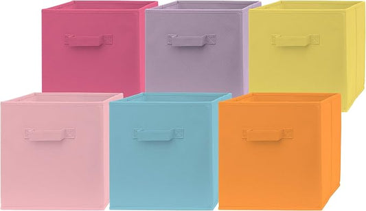 13 Inch Cube Storage Bins - 6 Pack - Large, Dual Handles, Foldable | 13x13 Fabric Bins for Organizing Closet, Clothes and Toys by Pomatree