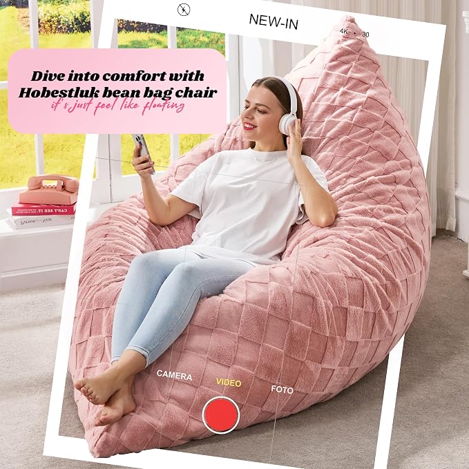 Hobestluk Adult Bean Bag Chair 3 in 1 Convertible Large Bean Bag Sofa | Plaid Pink,Machine Washable,Removable Cover,Easy Convert And Install, Oversied Floor Bed,For Livingroom Bedroom - Image 7