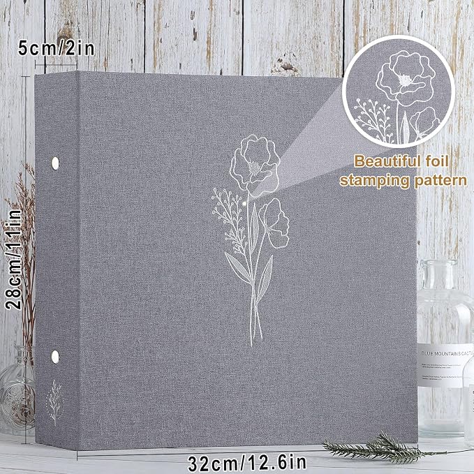 Lanpn 10x10 inch Scrapbook Photo Album, Linen Cover Archival Acid Free Top Load 3 Ring Folder Binder Photo Book 10 x 10 with 30 Plastic Sleeves 60 Pages (Grey) - Image 2