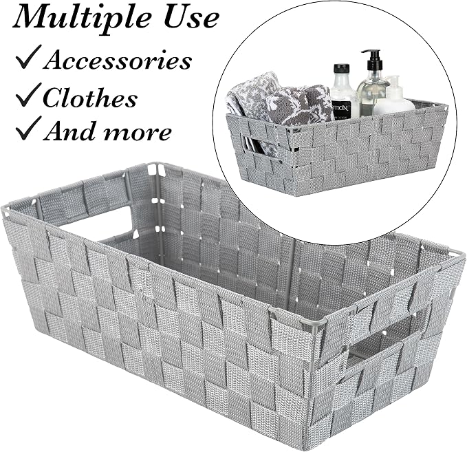 Simplify Extra Long Shelf Woven Strap Tote | Decorative Storage Basket | Built in Handles | Organization | Closet | Bedroom | Bathroom | Nursery | Accessories | Toys | Gifts | 1 Pack | Heather Grey - Image 3