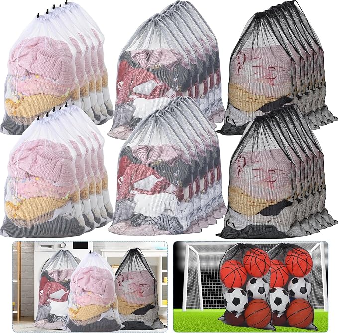 Berlune 30 Pack Large Mesh Laundry Bags | Oversized breathable mesh bags help sort and transport laundry for dorms, rentals, laundromats and facilities. by Berlune