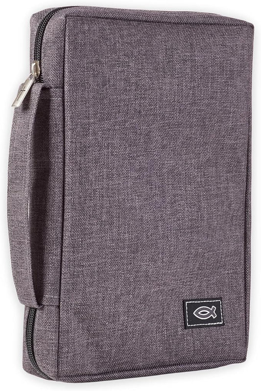 Christian Art Gifts Men/Women's Bible Cover Jesus Fish, Gray Canvas, Medium by ChristianArtGifts