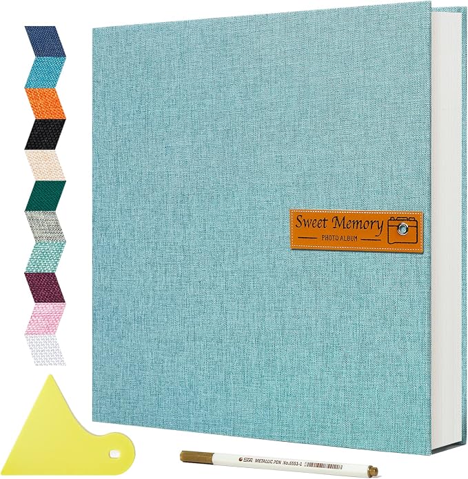 Spbapr Large Photo Album Self Adhesive Magnetic Scrapbook,DIY Scrapbook Album for 4x6 5x7 8x10 Picture,40 Pages Linen Cover Memory Book for Wedding Family Baby Pets, with Metallic Pen and Scraping by Spbapr