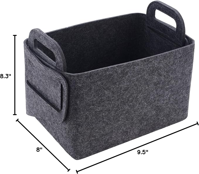 Minoisome Storage Basket Felt Storage Bin Collapsible& Convenient Box Organizer with Carry Handles for Office Bedroom Closet Babies Nursery Toys Laundry (Dark grey, 13.8inch（L）×9.5inch（W）×8.3inch（H）) - Image 8