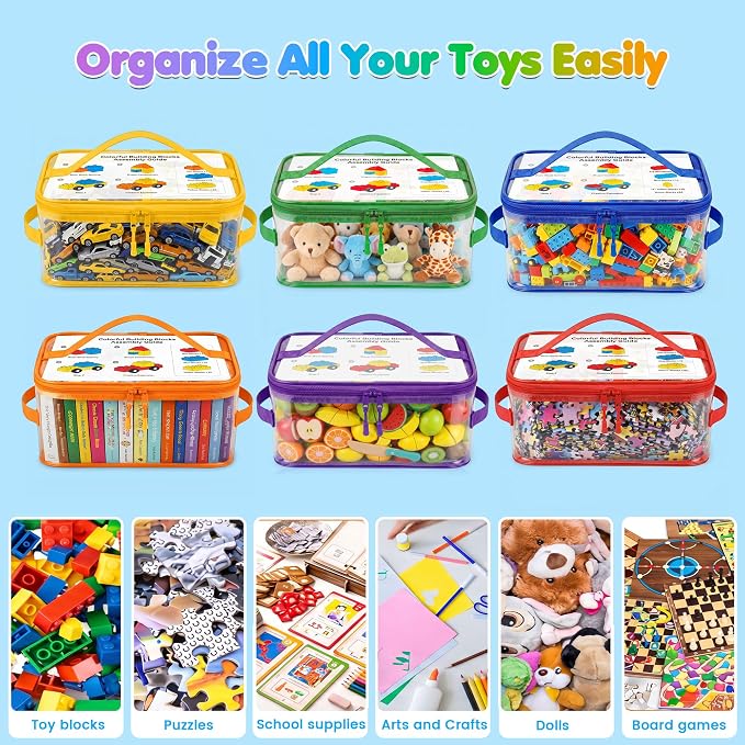 6-Pack Extra Large Clear Toy Storage Bags Transparent Waterproof With Zippers & Labels Durable Reusable Organizer for Blocks,Puzzles & Games - Image 3