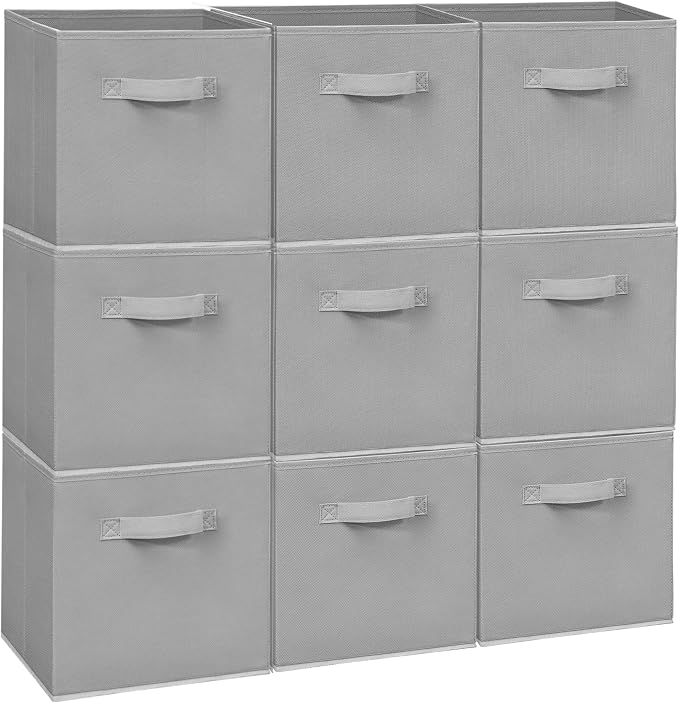 Easi Storage Cubes, 11 Inch Storage Bins, Set of 9, Foldable Fabric Cube Storage Organizer With Handles, Closet Cube Storage Bins, Collapsible Cubby Storage Organizer for Shelves,Offices, Gray by Unknown
