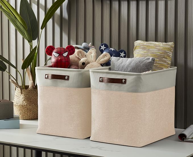 DECOMOMO Extra Large Storage Baskets, 54.5L Fabric Storage Bins 3 Pack | XXXL Storage Baskets for Shelves, Linen Closet Organizers (Beige & White, 17" x 13" x 15") - Image 7