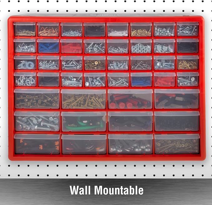 Stalwart 44 Drawer Storage Cabinet with 12 Large, 32 Small Compartments | Desktop or Wall Mount Plastic Organizer for Hardware, Small Parts Storage, or Craft Supplies - Image 5