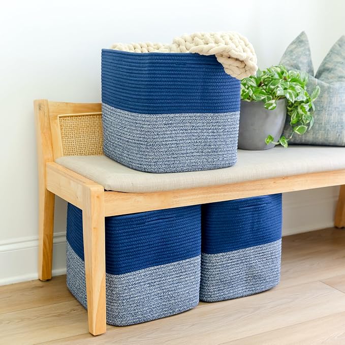 NaturalCozy 13x15x13 Kallax Storage Cubes Bins, 3 Pack | Cotton Rope Cube Storage Bin Woven Baskets for Organizing | Kallax Insert Storage Baskets for Shelves Organizer, Kids Toy, Closet Baby Nursery - Image 7