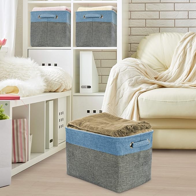 Sorbus Cubby Storage Organizer 15 Inch - Big Sturdy Collapsible Storage Bins with Dual Handles - Foldable Baskets for Organizing - Decorative Storage Bins for Shelves at Home & Office - 3 Pack| Aqua - Image 3