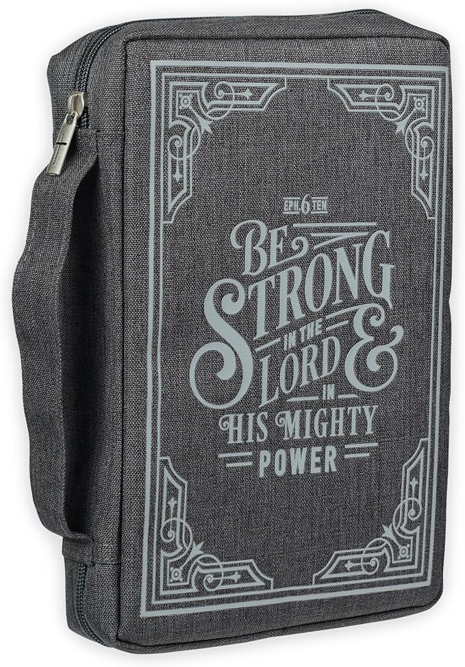 Christian Art Gifts Men/Women's Bible Cover Strong in The Lord Ephesians 6:10, Gray Canvas, Medium by ChristianArtGifts