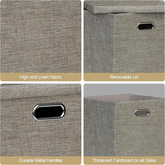 Posprica Storage Bins with Lids,13×13×13 Foldable Storage Cube Baskets Boxes Fabric Drawers for Closet Shelf Cabinet Bookcase,Set of 4,Coffee - Image 3