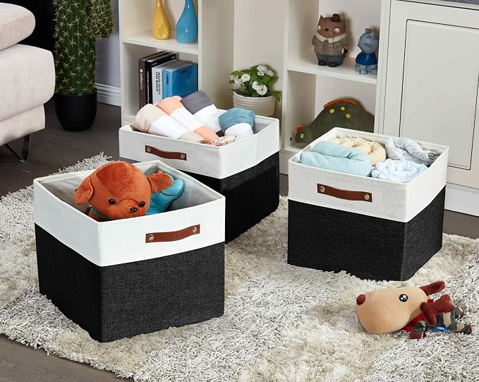 DECOMOMO Kallax Storage Cubes, Storage Baskets for Shelves 4-Pack | 13 x 15 x 13 Storage Bins, Baskets for Organizing Shelves (Black & White) - Image 7