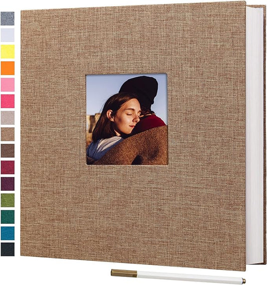 potricher Large Self Adhesive Photo Album 40 Pages, Linen cover, Khaki | Photo Album Self Adhesive 4x6 5x7 8x10 Pictures, Linen Cover DIY Scrapbook Albums for Family, Wedding, Baby, Anniversary by potricher