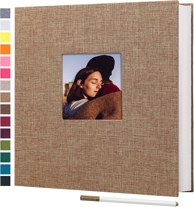 11x10.6 Inch Self Adhesive Photo Album Linen Cover 80 Pages Sticky 3x5 4x6 5x7 6x8 8x10 8.5x11 Magnetic DIY Scrapbook Photo Album with A Metallic Pen (Khaki) | Photo Album Self Adhesive 4x6 5x7 8x10 Pictures, Linen Cover DIY Scrapbook Albums for Family... by potricher