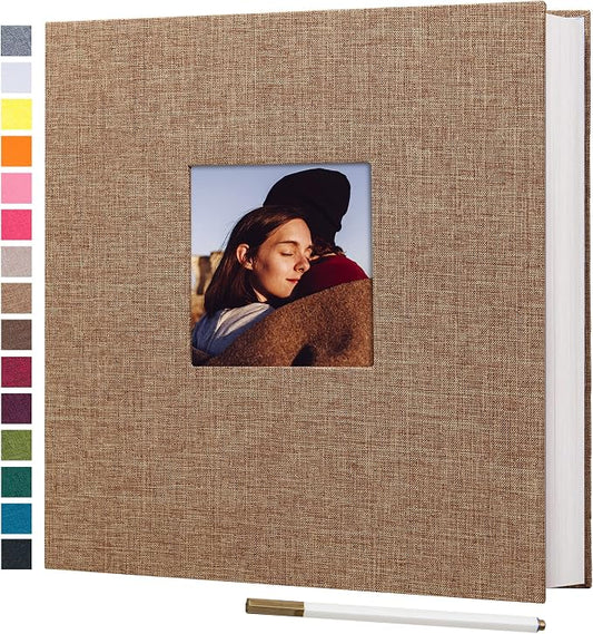 11x10.6 Inch Self Adhesive Photo Album Linen Cover 80 Pages Sticky 3x5 4x6 5x7 6x8 8x10 8.5x11 Magnetic DIY Scrapbook Photo Album with A Metallic Pen (Khaki) | Photo Album Self Adhesive 4x6 5x7 8x10 Pictures, Linen Cover DIY Scrapbook Albums for Family... by potricher
