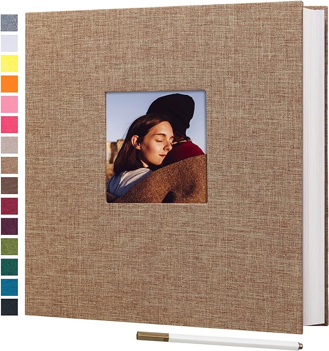 potricher Large Self Adhesive Photo Album 40 Pages, Linen cover, Khaki | Photo Album Self Adhesive 4x6 5x7 8x10 Pictures, Linen Cover DIY Scrapbook Albums for Family, Wedding, Baby, Anniversary by potricher