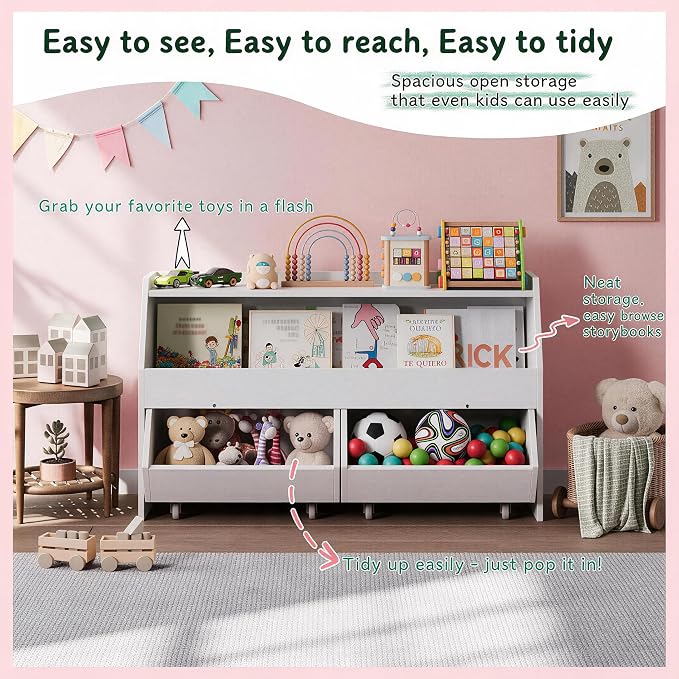 Kids Toy Storage Organizer, Kids Toy Organizer, Playroom Organization White | 2 Movable Drawers Encourage Good Organization Habits, Organizador de Juguetes, Toddler Toy Storage, Nursery Toy Storage - Image 3