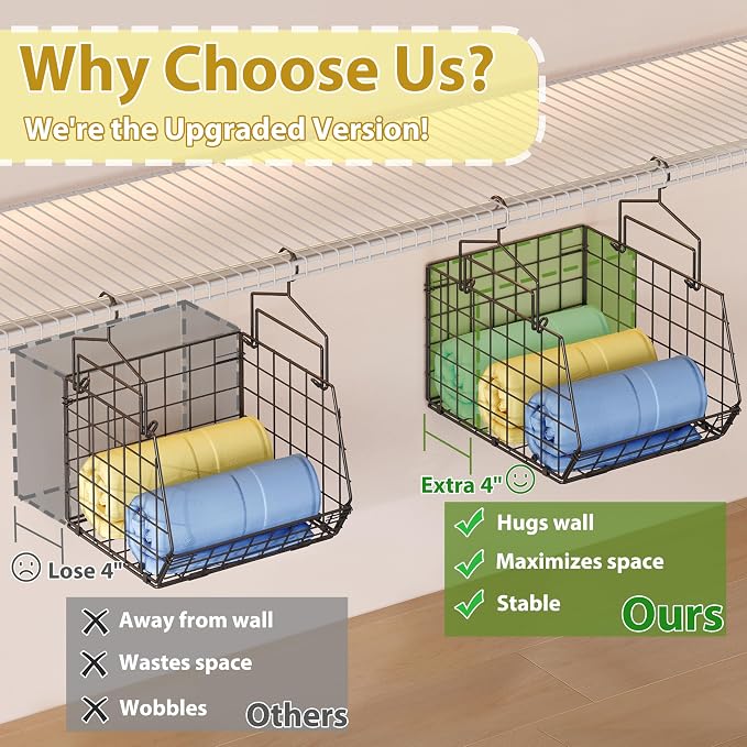 6-Tier Extended Depth Hanging Closet Organizers and Storage for Closet Organization, Stackable Hanging Shelves with Hooks for Clothes Sweaters Towels Purses, Fits Closet Shelves & Wire Metal Shelving - Image 4