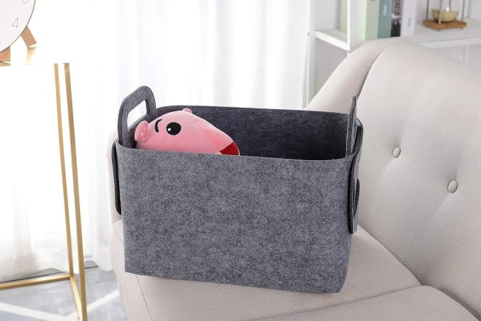 Minoisome Storage Basket Felt Storage Bin Collapsible& Convenient Box Organizer with Carry Handles for Office Bedroom Closet Babies Nursery Toys Laundry (Grey, 17.9inch（L）×12.2inch（W）×11.6inch（H）) - Image 2