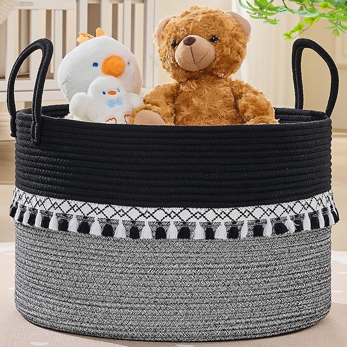 KAKAMAY Large Blanket Basket with Handles, Storage Basket for Living Room | Extra Large Capacity | Natural Cotton Rope | Blanket Storage | Woven Storage Basket | Stuffed Animal Storage | Laundry Basket by KAKAMAY