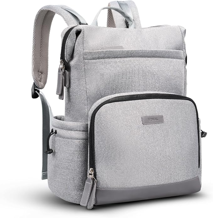 VONAL Neoprene Diaper Bag Backpack with Changing Pad, 33L Large Capacity Neoprene Backpack Baby Diaper Bag with Insulated Pockets, Travel Diaper Backpack Baby with 12 Pockets for Mom & Dad, Gray by VONAL