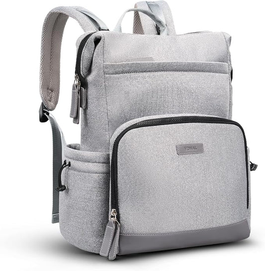 VONAL Neoprene Diaper Bag Backpack with Changing Pad, 33L Large Capacity Neoprene Backpack Baby Diaper Bag with Insulated Pockets, Travel Diaper Backpack Baby with 12 Pockets for Mom & Dad, Gray by VONAL