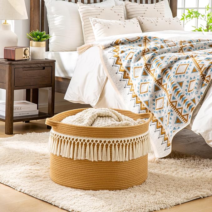 KAKAMAY Large Blanket Basket with Handles, Storage Basket for Living Room | Extra Large Capacity | Natural Cotton Rope | Blanket Storage | Woven Storage Basket | Stuffed Animal Storage | Laundry Basket - Image 2