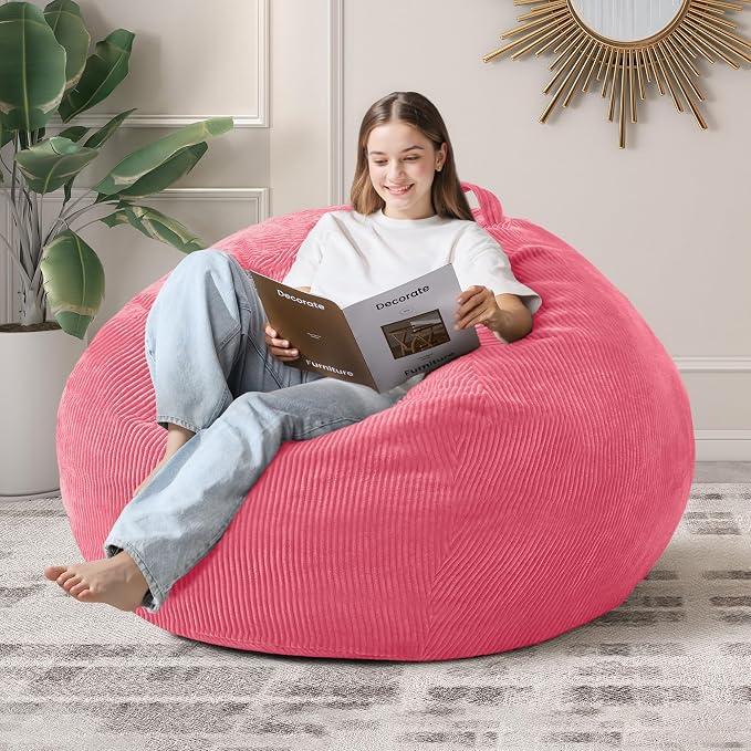 4FT Bean Bag Chair for Adults,Large Teardrop Beanbag with Filler | Beanbag Chair with Memory Foam Filled,Bean Bags with Handy Handle&Machine Washable Cover for Living Room,Bedroom-Pink by Cansunna