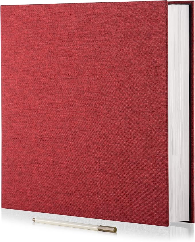 Large Photo Album Self Adhesive for 4x6 5x7 8x10 Pictures Magnetic Scrapbook Album 20 Sheets / 40 Pages Linen Cover DIY Photo Album with A Metallic Pen and and Plastic Board(Red) by HoneyTolly