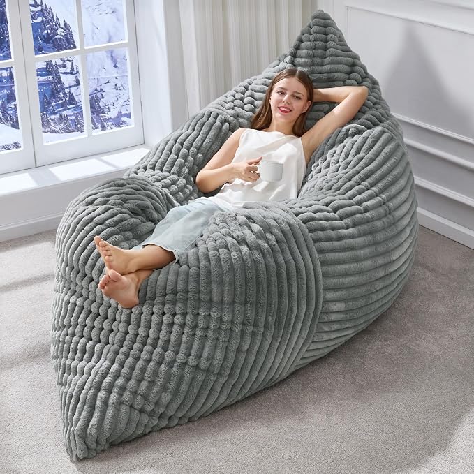 Hobestluk Adult Bean Bag Chair 3 in 1 Convertible Large Bean Bag Sofa | Striped Turquoise Grey,Machine Washable,Removable Cover,Easy Convert And Install, Floor Bed,For Livingroom Bedroom - Image 2