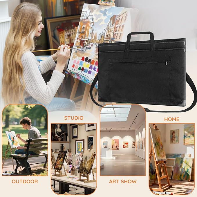 ZKOO Light Weight Art Portfolio Bag, 24x36 Artist Canvas Case with Detachable Shoulder Strap, Leather Corners, Art Portfolio Case for Artwork, Poster, Sketching, and Drawing (24" x 36" Black) - Image 6
