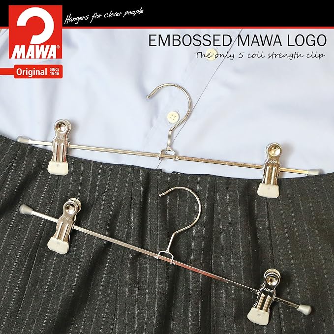 MAWA by Reston Lloyd Space-Saving Clothes Hanger for Pants and Skirts with Two Non-Slip Clips Style K/30D, Set of 12, Silver, 12 Count,18740M - Image 2